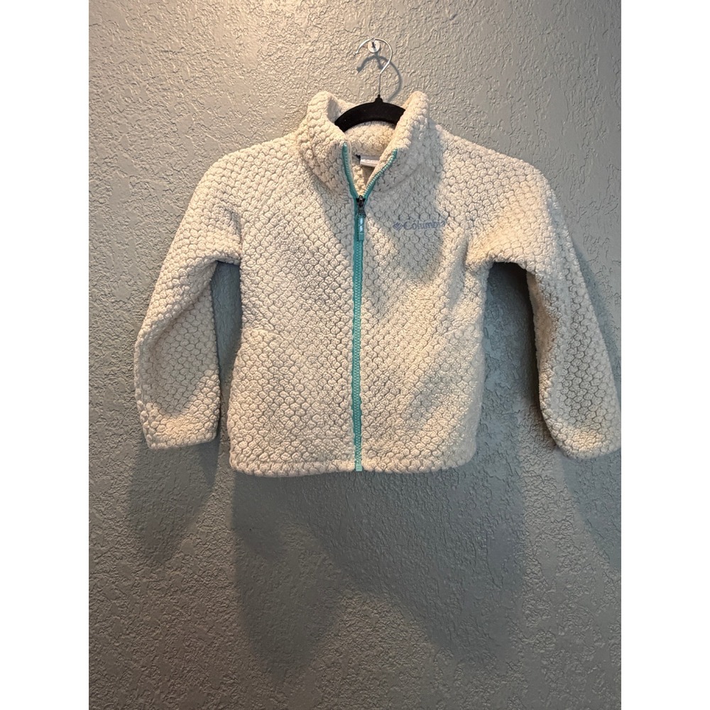 Columbia Girls XS 6/7 Fire Side Sherpa Fleece Full Zip Jacket Cream Teal Blue